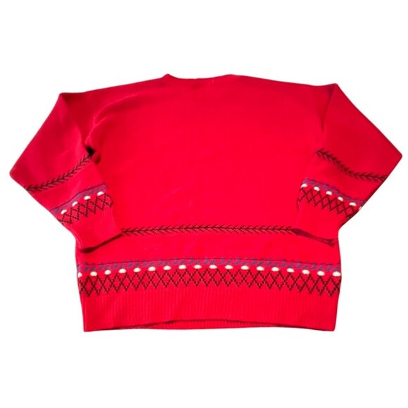 Vintage Alberoy Red Floral Pattern Knit Sweater L Made In U.S.A. - Picture 6 of 6